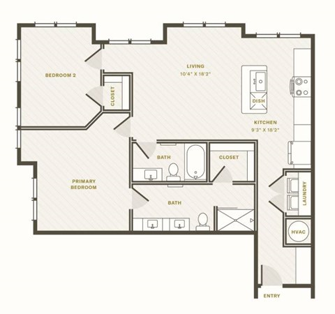 Floor plan for 2 beds, 2 baths, 1144 sqft